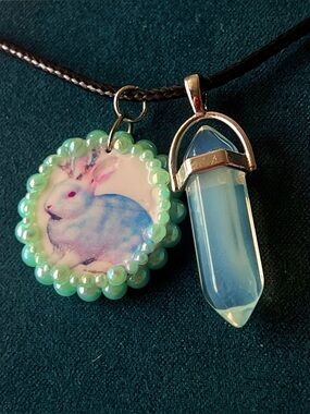 Opal Pendant Necklace with Bunny Charm